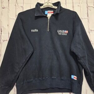 Vintage Roots‎ 2002 US Olympic Team Quarter Zip Sweatshirt Mens Large Navy Blue